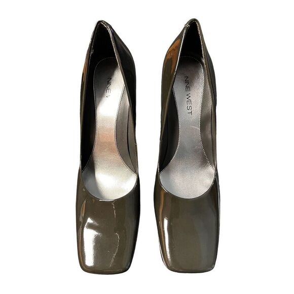 Nine West Green/Black Patterned Leather Square Toe Pump-Iridescence Wmn Sz 10 - Picture 5 of 13